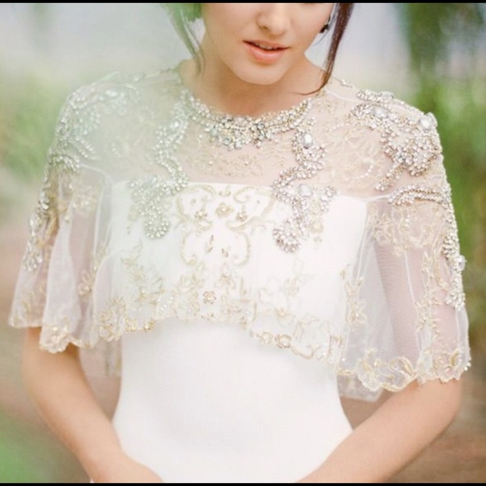 Beaded lace wedding cape