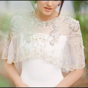 Beaded lace wedding cape