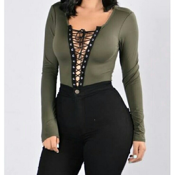 Olive Lace Up Bodysuit