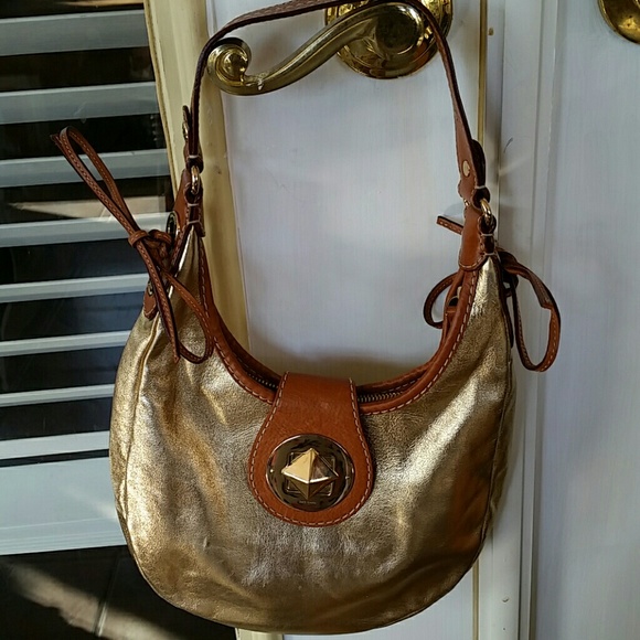 ♠ Kate Spade ♠ Shiny Metallic Gold & Brown Bag - Picture 2 of 4