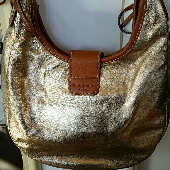 ♠ Kate Spade ♠ Shiny Metallic Gold & Brown Bag - Picture 3 of 4