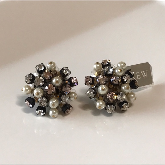 NWT J. Crew Crystal and Pearl Cluster Earrings