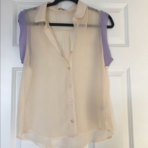 Bar III Sheer Cream and Lavender Tank Top