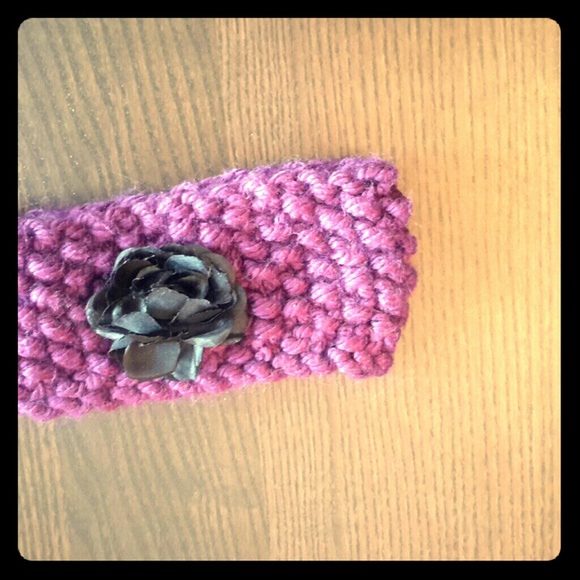 Hand Knit Headband with flower
