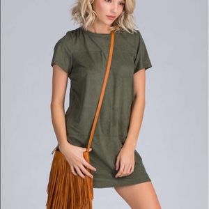 Olive Green Faux Suede Shift Dress