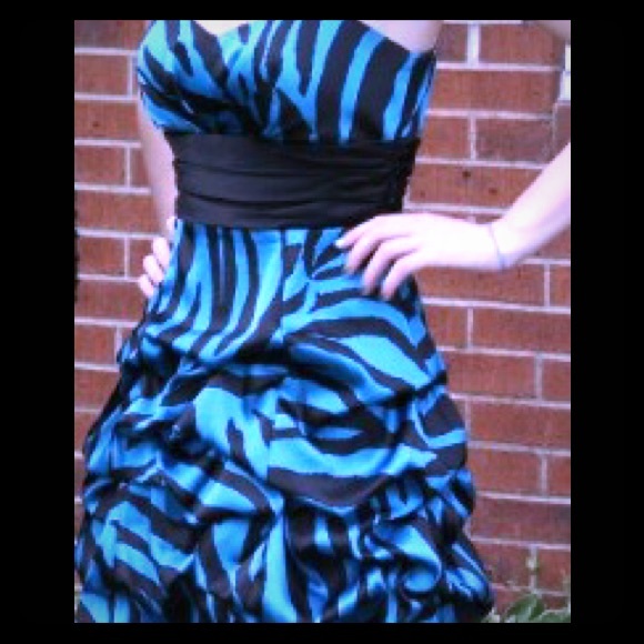 Blue and black spaghetti strap cocktail dress - Picture 1 of 3