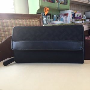 Talbots Wristlet textured cotton with leather trim