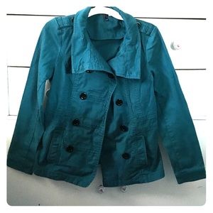 Trendy teal pea coat