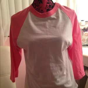 Pink & white baseball tee