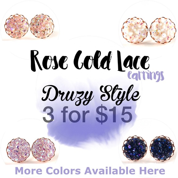 thejeweladdict Jewelry - 3 for 15🎀 faux druzy rose gold lace studs