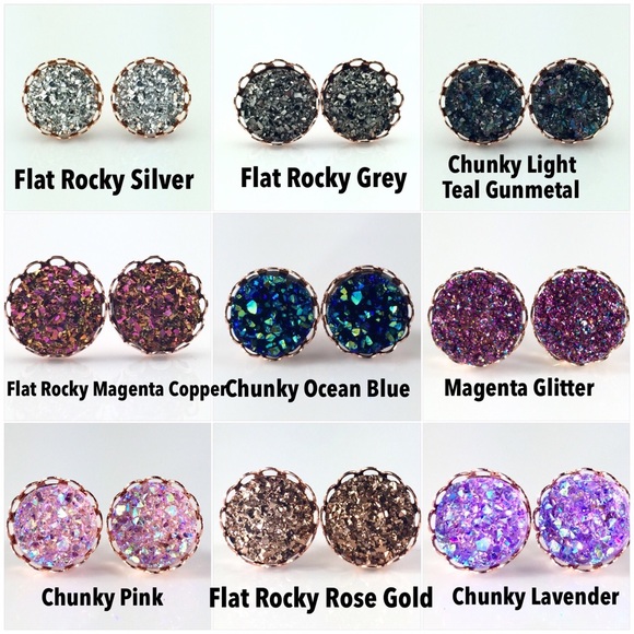 3 for 15🎀 faux druzy rose gold lace studs - Picture 3 of 5