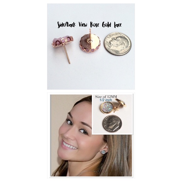 3 for 15🎀 faux druzy rose gold lace studs - Picture 4 of 5
