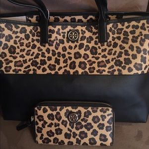 Tory Burch Kerrington Ocelot Print Black Shopper