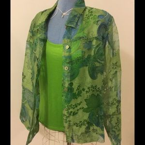Sheer Blouse & Tank Top Set Green Sz XL