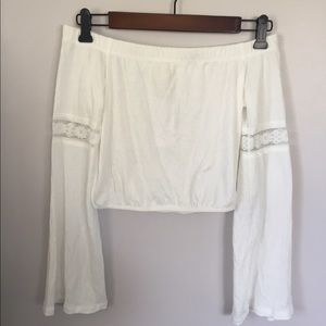 White Belle Sleeved Off The Shoulder Crop Top