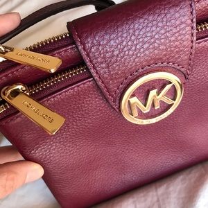 Michael Kors red leather cross body bag
