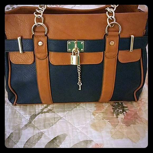 Vegan Navy and Brown Satchel