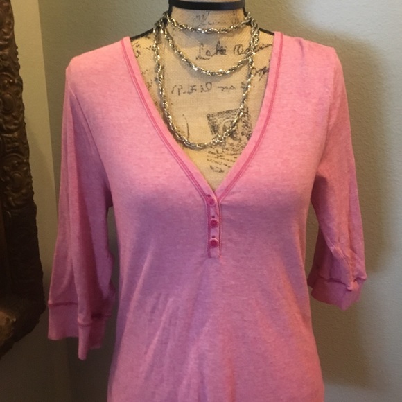 3/4 sleeve pink & white top