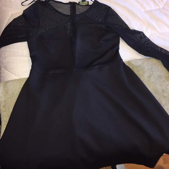 Fit and flare v cut long sleeve dress