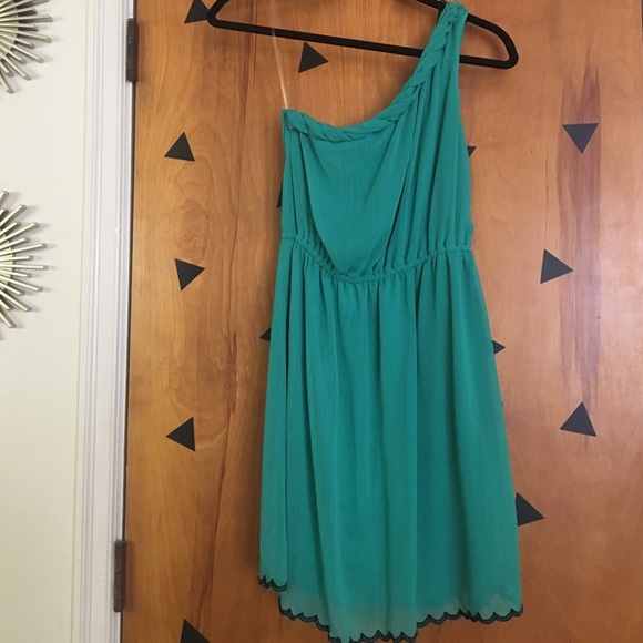One shoulder, scalloped bottom dress