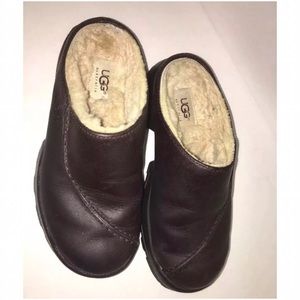 UGG Brown Leather Mules Sheepskin Lamb Fur Sz 6