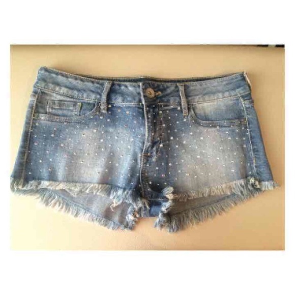 Bullhead Black Bling Denim Rhinestone Shorts - Picture 1 of 4