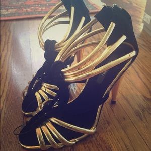 Zara Black Velvet Gold Heels