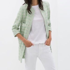 Zara Jacquard Mint Green Coat with Pockets