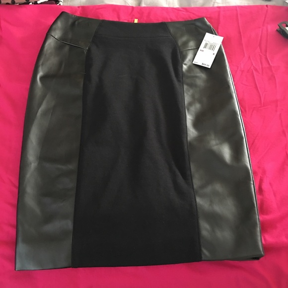 Leather panel pencil skirt