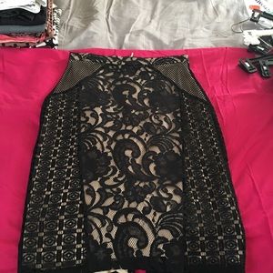 Black and cream lace pencil skirt