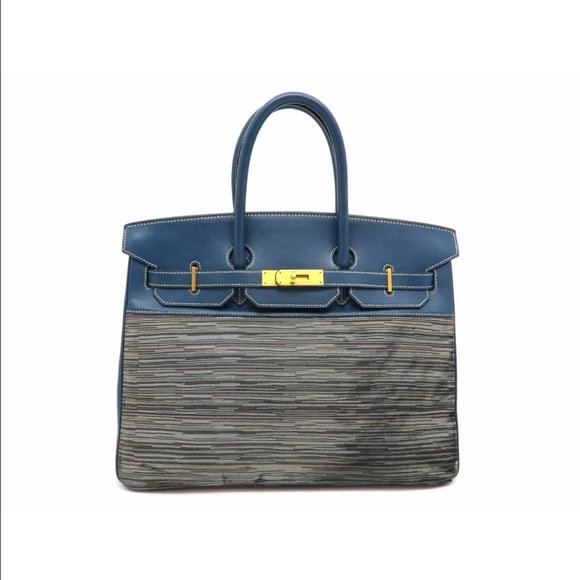 Authentic Hermes Birkin blue with stripes - Picture 1 of 4