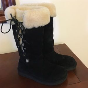 Tall black lace-up Ugg boots