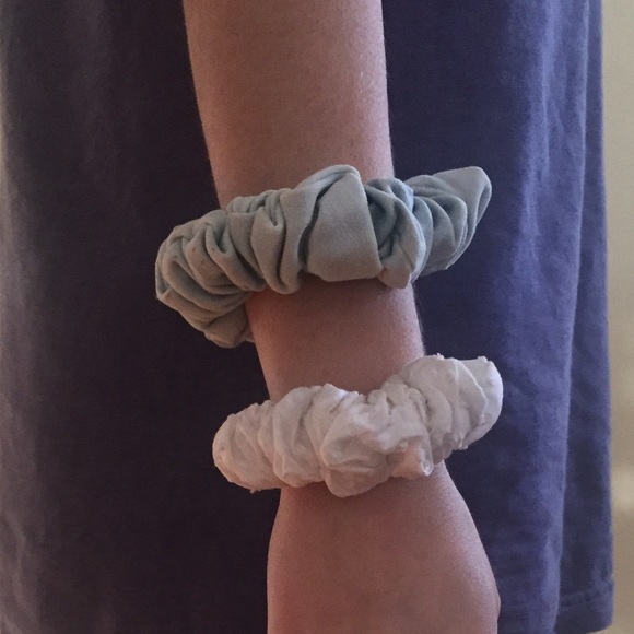 Blue and white scrunchies