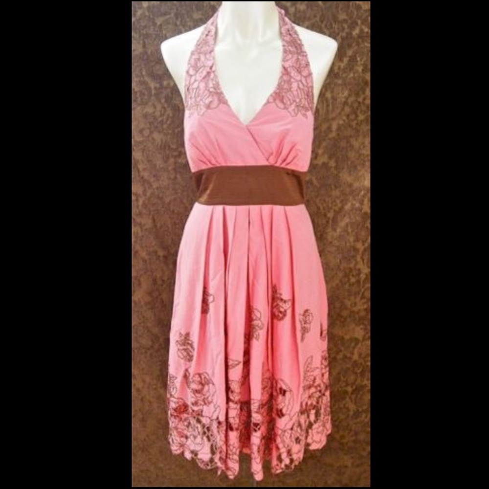 Bcbg max azaria embroidered halter dress