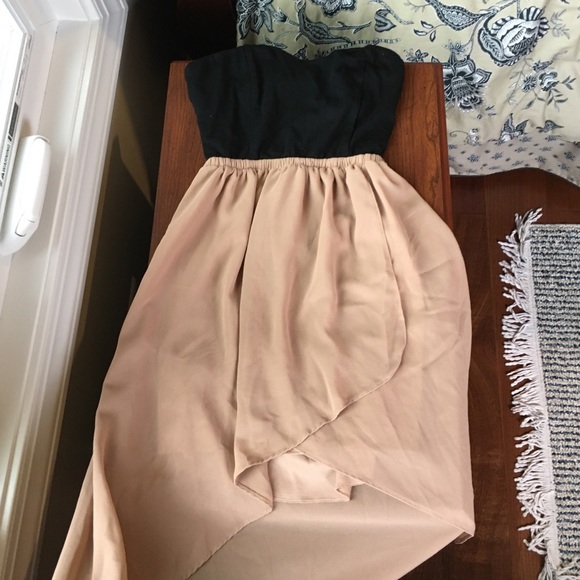 Black and Tan strapless dress with strapped back