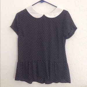 Polka dot peplum top with Peter Pan collar