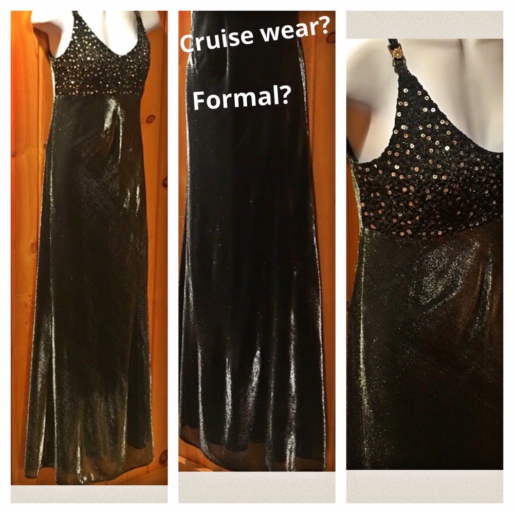 NWOT shimmer silver 5/6 elegant long dress crystal