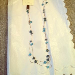 C.A.K.E necklace gold with teal/ turquoise gems