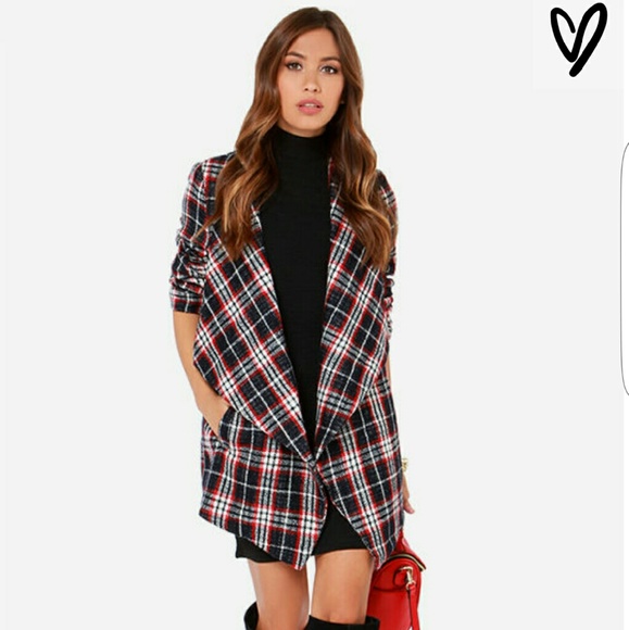 Navy Blue Plaid Coat