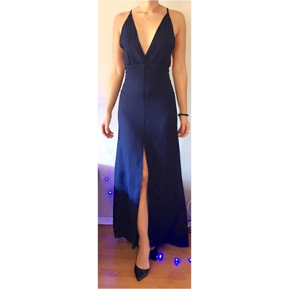 Reformation Eco-conscious Small Long Dress, Navy.