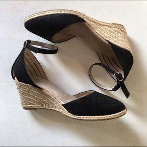 Black Ankle Strap Espadrille Wedges