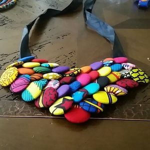 African Print Button Necklace
