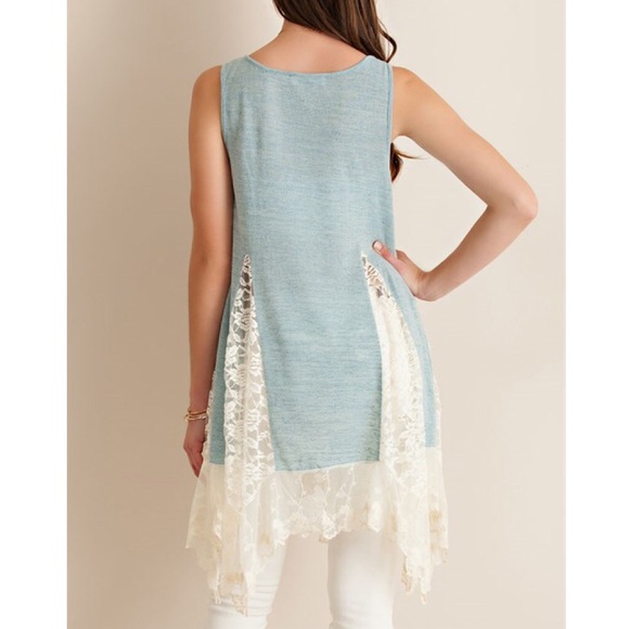 "Solitaire" Lace Insert Asymmetrical Hem Top - Picture 2 of 4