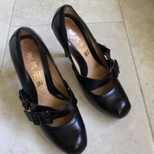 L.A.M.B black leather stilettos