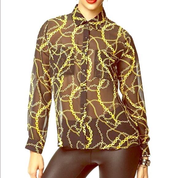Long sleeve shirt with gold chains