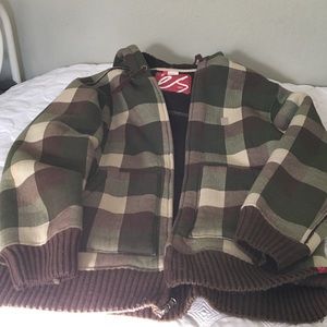 Plaid fleece lined hoodie jacket