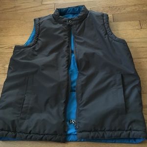 Reversible blue and gray rain down vest