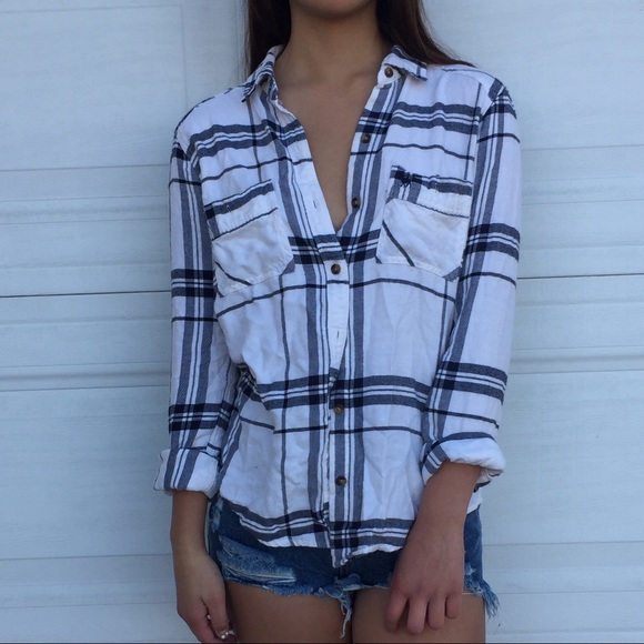 White and Blue Striped Flannel