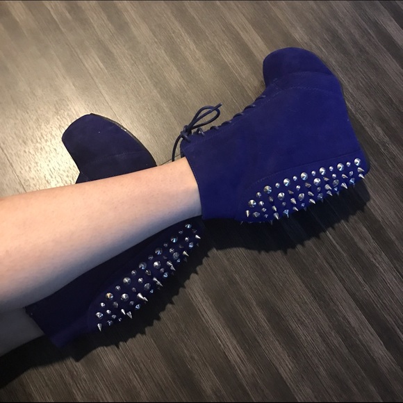 Shoes - Blue Spiked Wedges