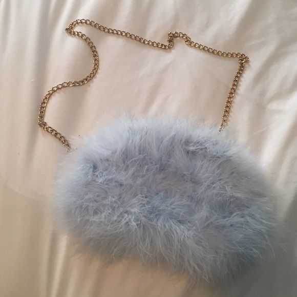 Blue feather/fur river island purse
